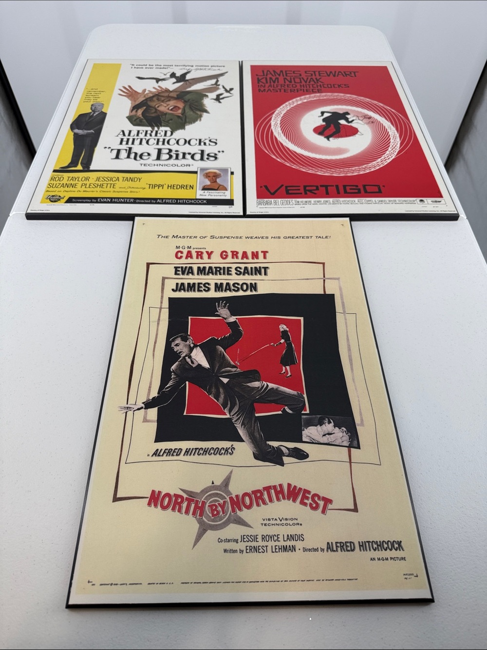 Alfred Hitchcock Classic Movie Poster Trio - Black, Red, Cream